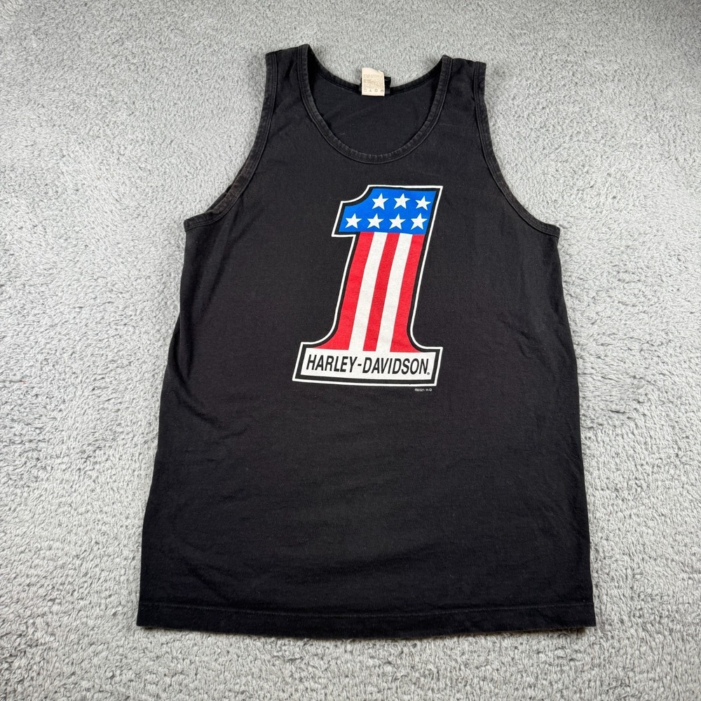 Harley Davidson Tank Top Wisconsin American Flag 1 Logo Black Size Medium
